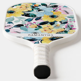 美しユニークい青と黄色のフローラ ピックルボールラケット
