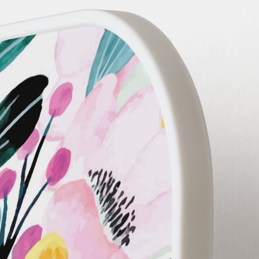 美しユニークい青と黄色のフローラ ピックルボールラケット (左詳細)