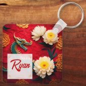 美し中国のいドラゴン新年モノグラムSqK2 キーホルダー (裏面)