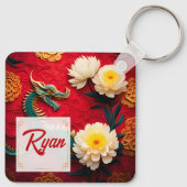 美し中国のいドラゴン新年モノグラムSqK2 キーホルダー (裏面)