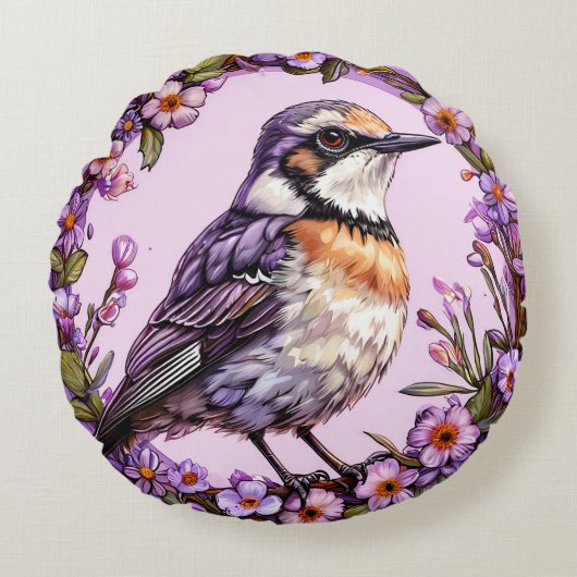 美し図解入りの、写真付きのい鳥 ラウンドクッション (正面)