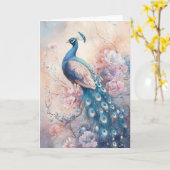 美し威厳のあるい花の中の孔雀 カード (黄色い花)