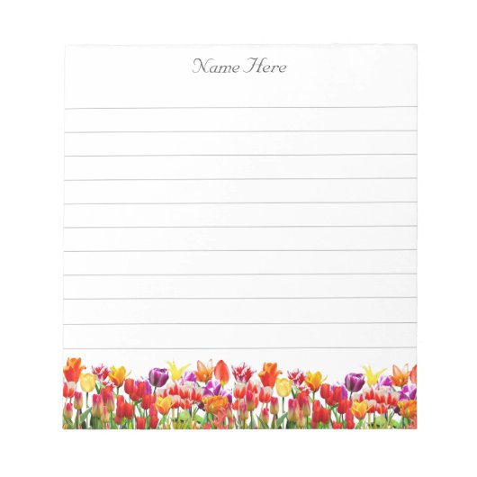 美し数々のいチューリップの花が並ぶ ノートパッド (正面)