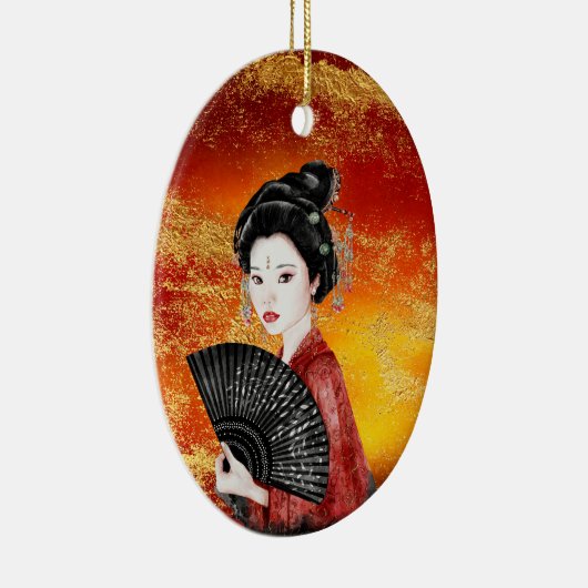 美し日本のい芸者金ゴールド赤いクリスマス セラミックオーナメント (右)