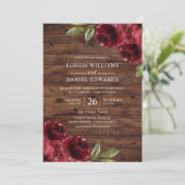 美し素朴いブルゴーニュ赤結婚い花 招待状 (スタンド正面)