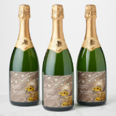 美し素朴い木樽とひまわり スパークリングワインラベル (ボトル)