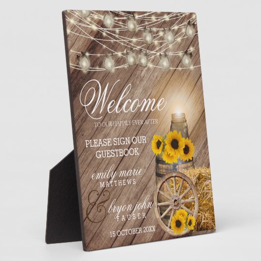 美し素朴い木樽とひまわり フォトプラーク (側面)