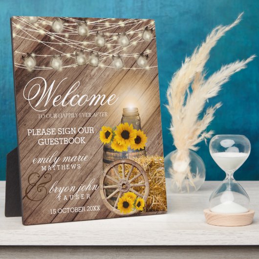 美し素朴い木樽とひまわり フォトプラーク (側面)