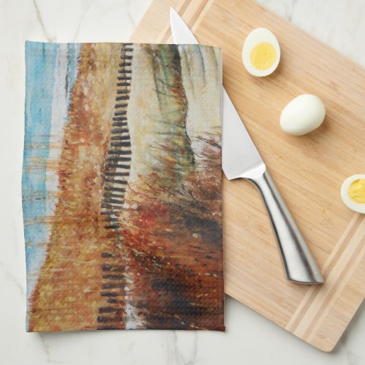 美し絵を描いビーチと砂丘絵を描の キッチンタオル (四つ折り)