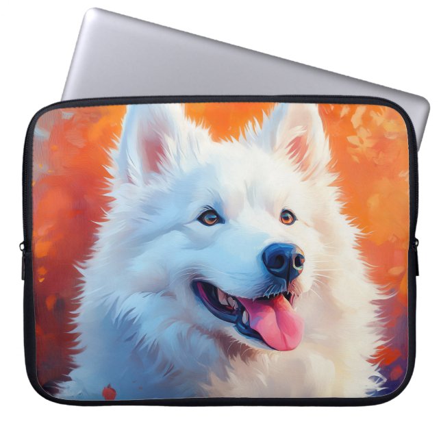 美し絵を描い白いサモイの犬の ラップトップスリーブ (正面)