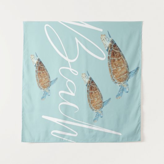 美し色彩の鮮やかい海の亀とビーチ文字 タペストリー (正面(横))