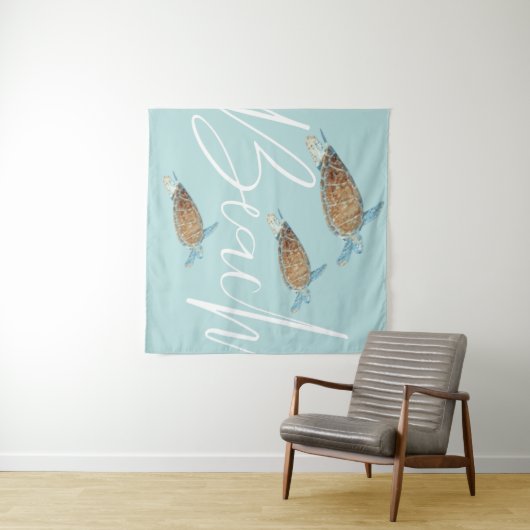 美し色彩の鮮やかい海の亀とビーチ文字 タペストリー (インサイチュ(横))