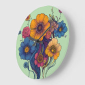美し芸術的い花のセット ラージ壁時計 (傾斜)