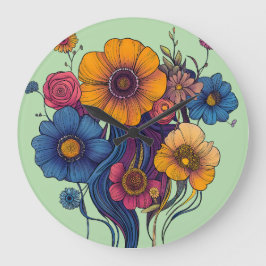 美し芸術的い花のセット ラージ壁時計