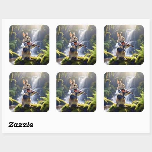 美し遊い熱帯雨林の中のバイオリンのウサギ スクエアシール (シート)