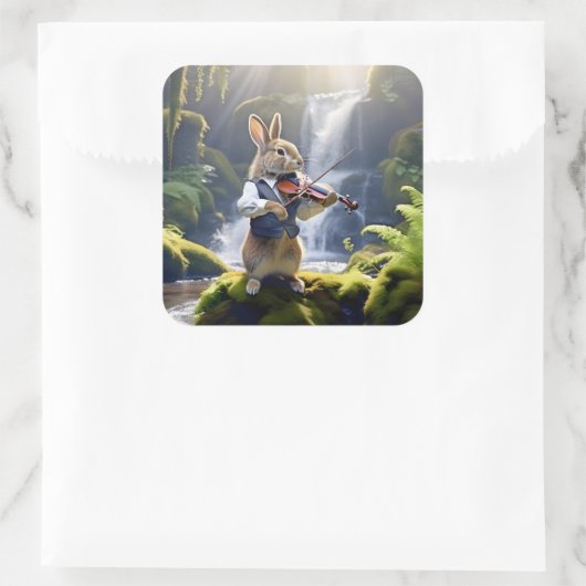 美し遊い熱帯雨林の中のバイオリンのウサギ スクエアシール (バッグ)