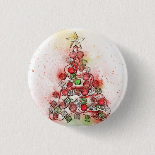 美し飾いクリスマスツリー 缶バッジ (正面)