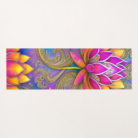 美し鮮やかいピンク華美ハスの花 ヨガマット (裏面(横))