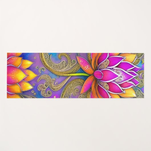 美し鮮やかいピンク華美ハスの花 ヨガマット (正面(横))