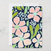 美し鮮やかいピンク/青い花赤ちゃんシャワー 招待状 (裏面)