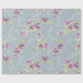 美し鮮やかい紫色の水彩花模様 ラッピングペーパー (フラット)