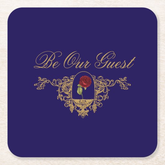 美の赤いバラ スクエアペーパーコースター (正面)