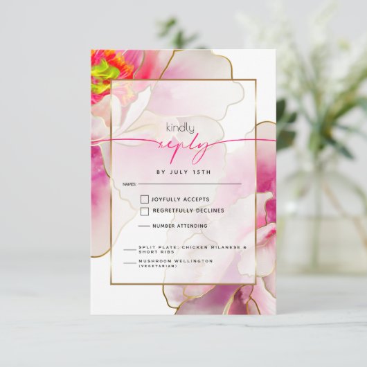 美はっきりしたしい緋色牡丹の食事の選択RSVPカード 出欠カード (スタンド正面)