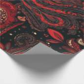 美はっきりしたしい赤ペイズリー模様デザイン ラッピングペーパー (角)
