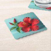 美はっきりしたしい:赤いハイビスカスチャーム ペーパーコースター (アングル)