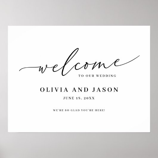 美エレガントしいスクリプ結婚ト歓迎サイン ポスター (正面)