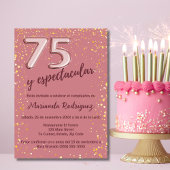 美エレガントしいバラ金ゴールド75誕生日 スペインの 招待状