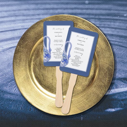 美エレガントしいブルーボホスワン水彩色 ハンドファン