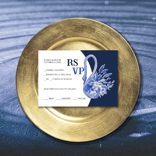 美エレガントしいブルーボホスワン水彩色 出欠カード