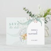 美エレガントしいミントユーカリプトゥスウォーターカラーアート セーブザデート (スタンド正面)