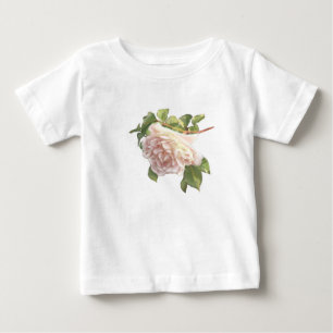 美エレガントしい白いアイボリーピンクのバラ ベビーTシャツ
