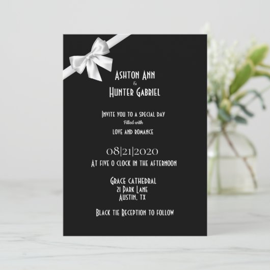 美エレガントしい白黒結婚式招待状 セーブザデート (スタンド正面)