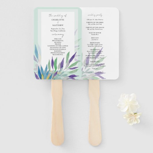 美エレガントしい紫色のボホの水色 ハンドファン (正面&裏面)