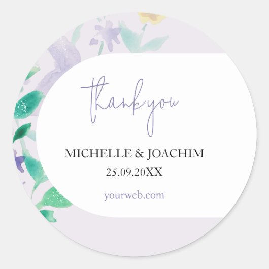 美エレガントしい薄紫ボホフローラ水彩 ラウンドシール (正面)