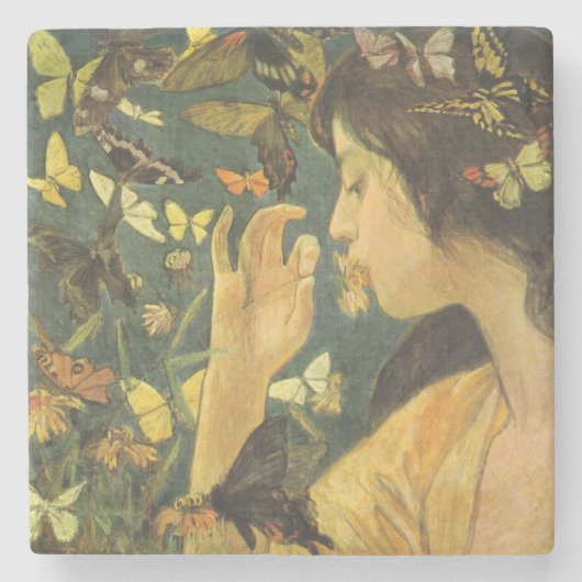 美エレガントしい蝶を持つ人 ストーンコースター (正面)