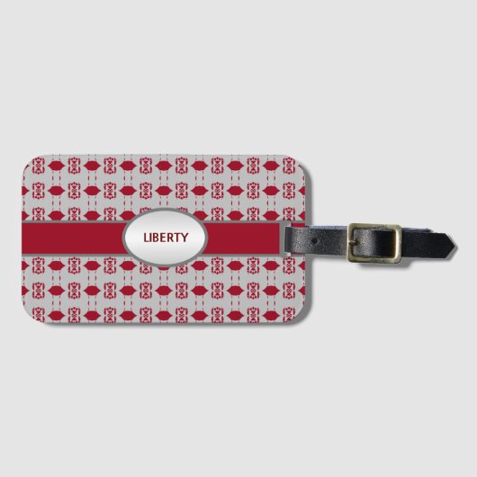 美エレガントしい銀とブルゴーニュ ラゲッジタグ (正面横)