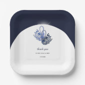 美エレガントしい青い白鳥の水彩画 ペーパープレート (正面)