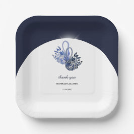 美エレガントしい青い白鳥の水彩画 ペーパープレート