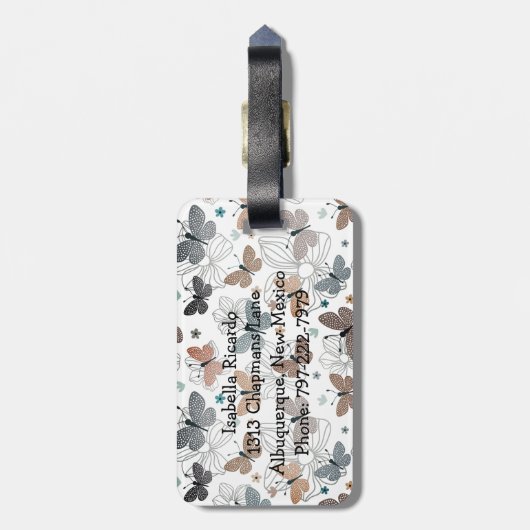 美エレガントスタイリッシュしい蝶パーソナライズされた ラゲッジタグ (裏面縦)