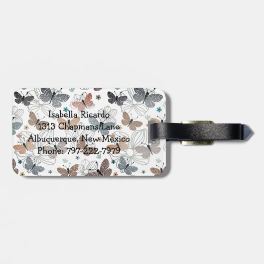 美エレガントスタイリッシュしい蝶パーソナライズされた ラゲッジタグ (裏面横)