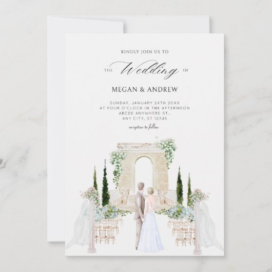 美エレガント的な結婚カップルの庭の水色 招待状 (正面)