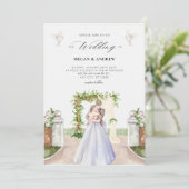 美エレガント的な結婚カップルの庭の水色 招待状 (スタンド正面)