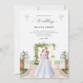 美エレガント的な結婚カップルの庭の水色 招待状 (正面)