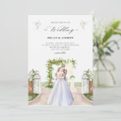 美エレガント的な結婚カップルの庭の水色 招待状 (スタンド正面)