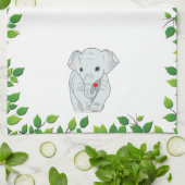 美カスタムしい象と緑の葉オンホワイト キッチンタオル (折り畳み)