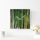 美カッコいいしい竹林グリーンイエロー&グレー スクエア壁時計 (ホーム)